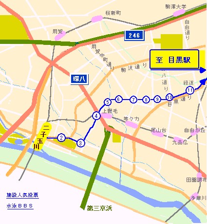 二子玉川発 目黒駅行バス路線図 二子玉川とバス