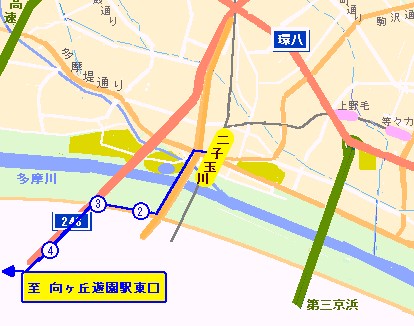 二子玉川駅発 向ヶ丘遊園駅行バス路線図 二子玉川と地図